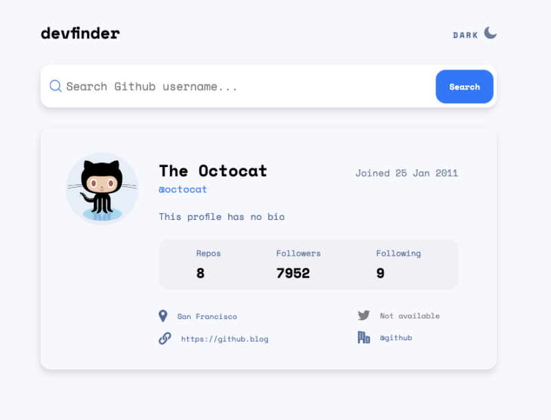 A screenshot of the Github user search app